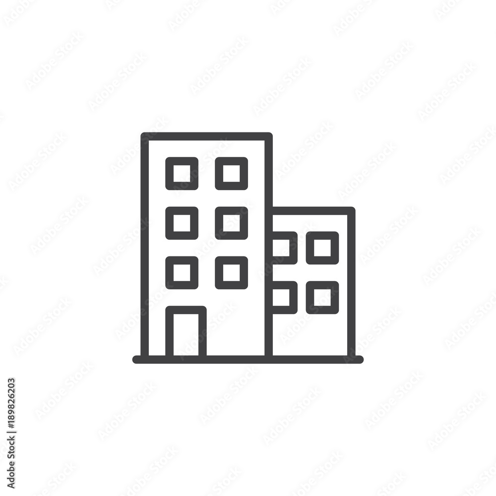 Residential building line icon, outline vector sign, linear style pictogram isolated on white. Office symbol, logo illustration. Editable stroke