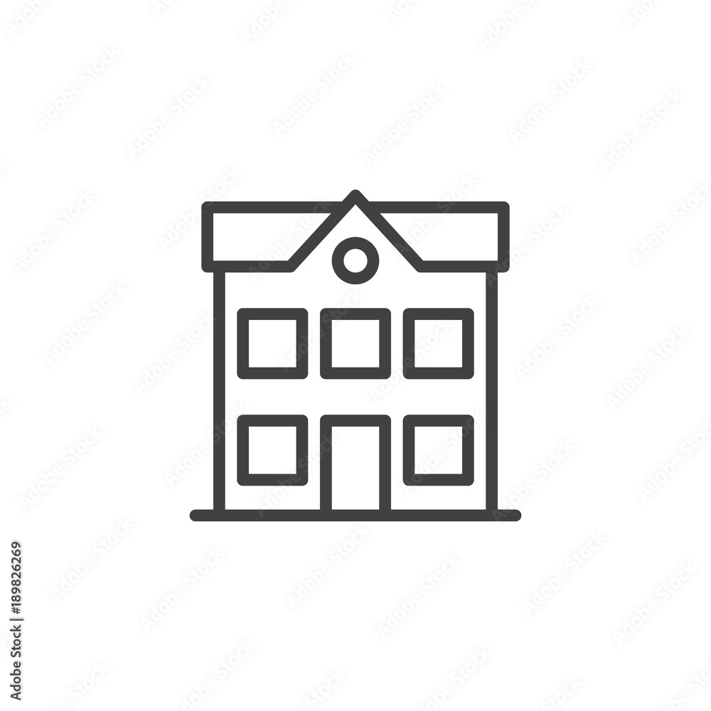 School building line icon, outline vector sign, linear style pictogram isolated on white. Two storey house symbol, logo illustration. Editable stroke School building line icon, outline vector sign, linear style pictogram isolated on white. Two storey house symbol, logo illustration. Editable stroke