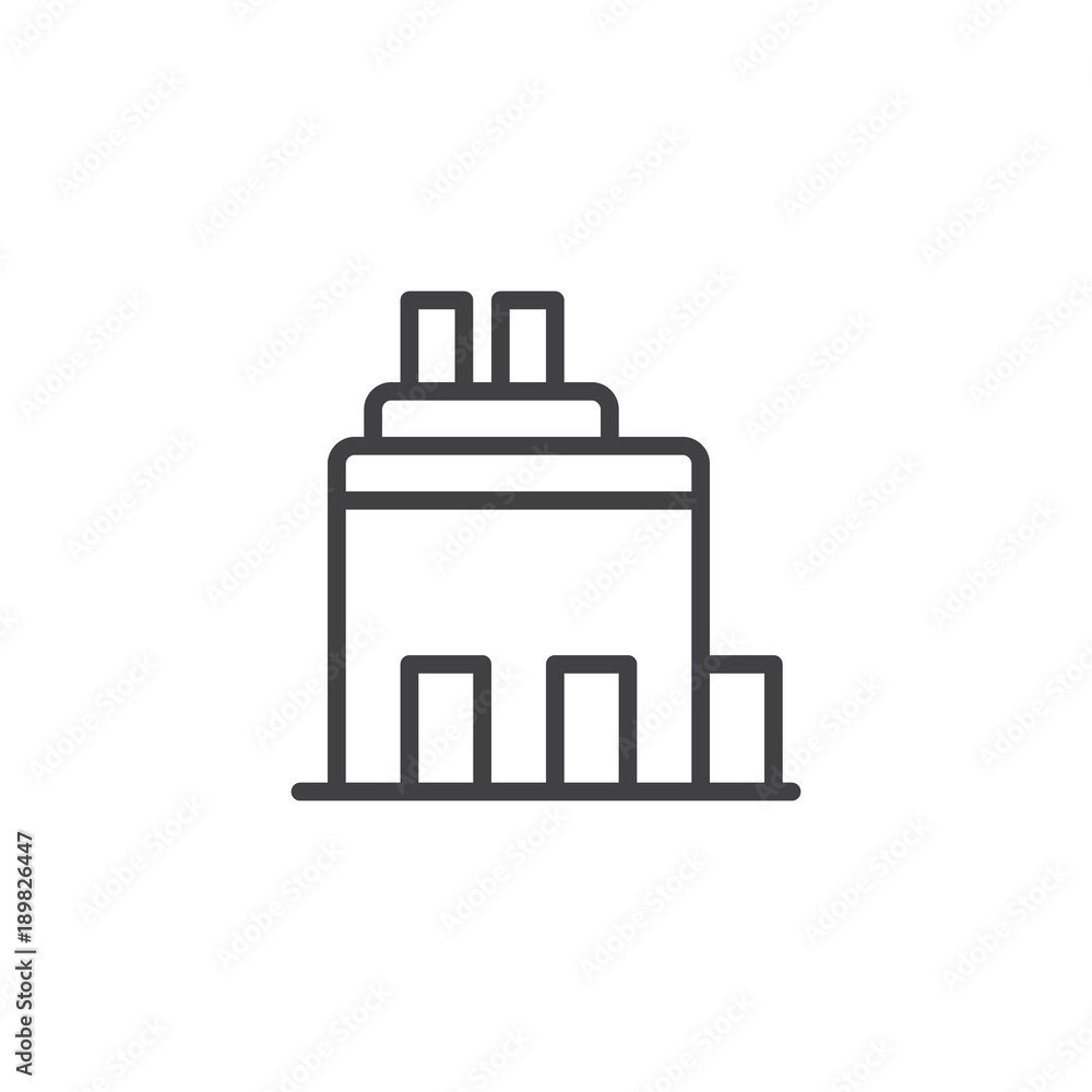 Factory building line icon, outline vector sign, linear style pictogram isolated on white. Symbol, logo illustration. Editable stroke Factory building line icon, outline vector sign, linear style pictogram isolated on white. Symbol, logo illustration. Editable stroke
