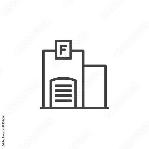 Fire station building line icon, outline vector sign, linear style pictogram isolated on white. Symbol, logo illustration. Editable stroke