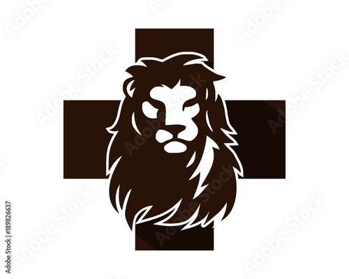 Fototapeta Naklejka Na Ścianę i Meble -  cross lion head face icon image vector logo
