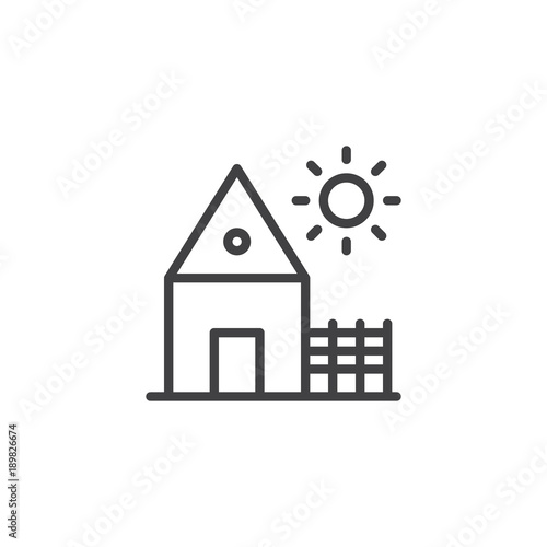 Village house line icon, outline vector sign, linear style pictogram isolated on white. Countryside home, rancho symbol, logo illustration. Editable stroke
