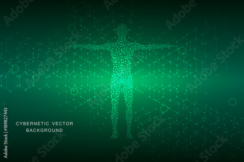 Vector human body with molecules DNA. Medicine, science and technology concept.