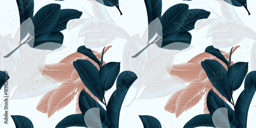 Fototapeta Wzór, ręcznie rysowane ciemnozielony, brązowy i biały liść guawa na gałązka na szarym tle