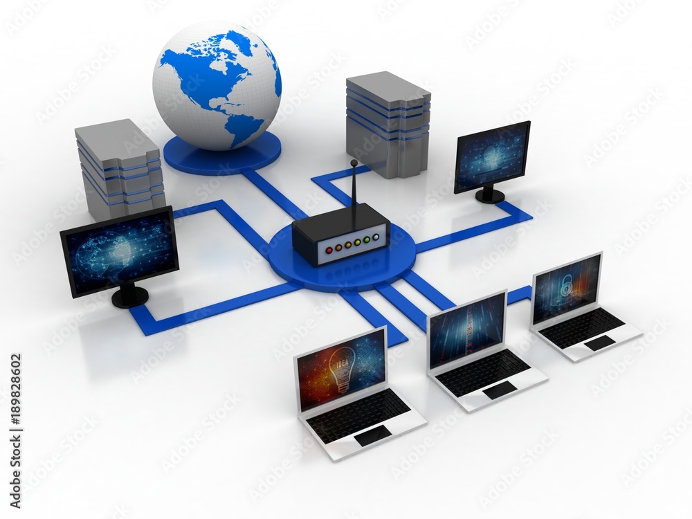 3d rendering Computer network 3d rendering Computer network