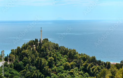 Monument with cross on mountain hill top, Calabria, Italy