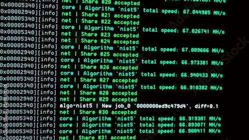 Cryptocurrency mining process console display photo