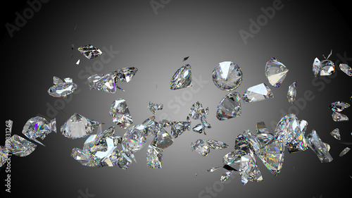 Broken and shattered diamonds or gemstones