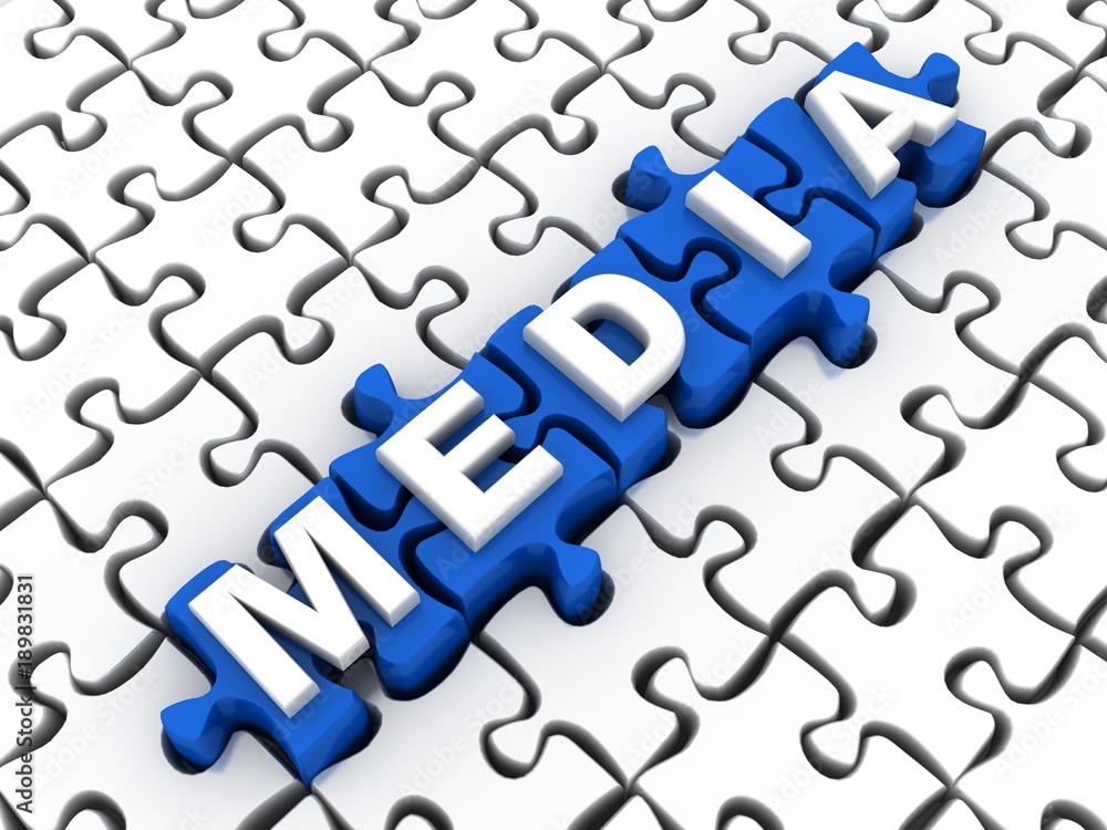 3d illustration MEDIA concept: MEDIA on puzzle background