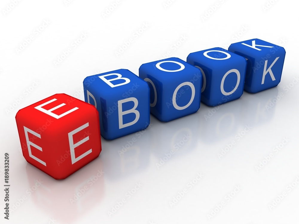 3d rendering Inscription on the cubes of red,ebook 3d rendering Inscription on the cubes of red,ebook