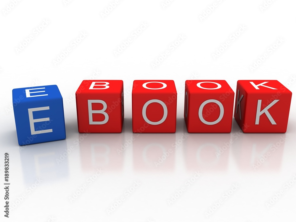 3d rendering Inscription on the cubes of red,ebook 3d rendering Inscription on the cubes of red,ebook