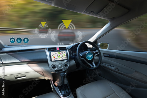 autonomous driving car and digital speedometer technology image visual