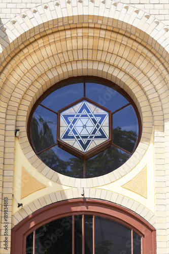 Star of Dawid on facade of Small Synagogue, Lower Silesia, Wroclaw, Poland.