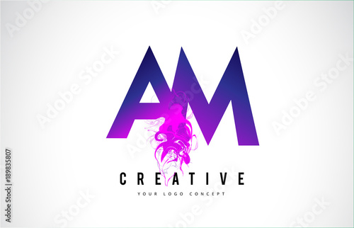 AM A M Purple Letter Logo Design with Liquid Effect Flowing