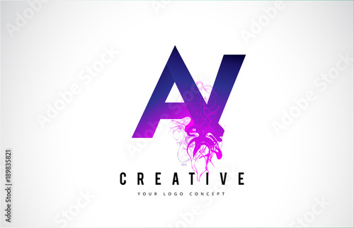 AV A V Purple Letter Logo Design with Liquid Effect Flowing
