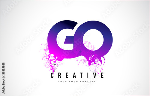 GO G O Purple Letter Logo Design with Liquid Effect Flowing