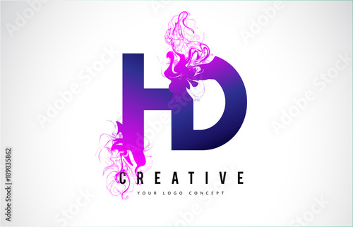 HD H D Purple Letter Logo Design with Liquid Effect Flowing