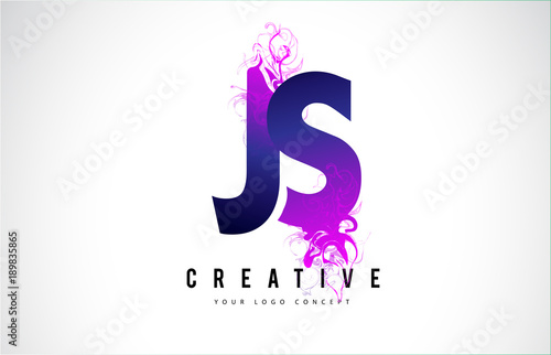 JS J S Purple Letter Logo Design with Liquid Effect Flowing