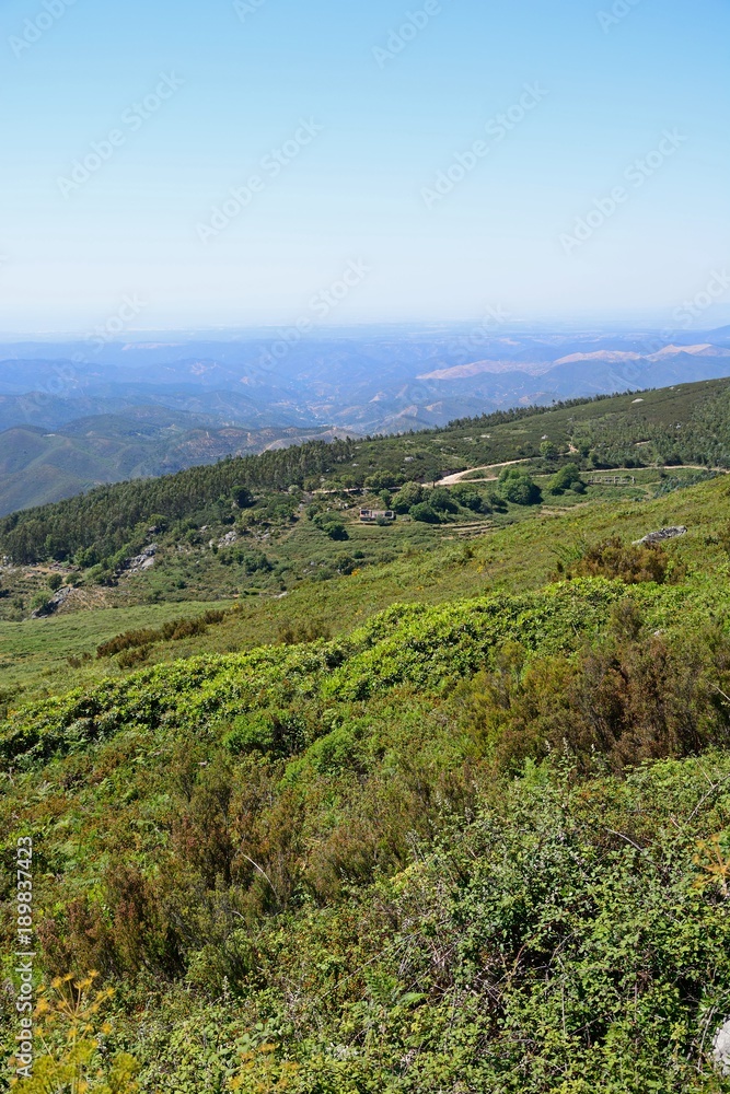 Elevated view of the mountains and countryside in the Monchique mountains, Algarve, Portugal.