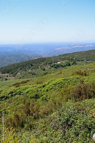 Elevated view of the mountains and countryside in the Monchique mountains, Algarve, Portugal.