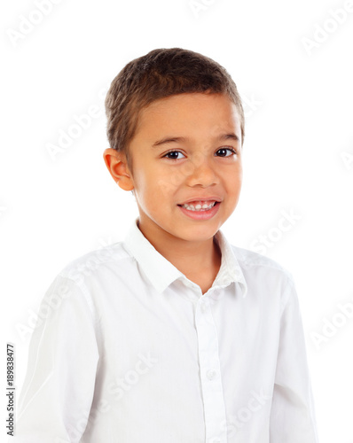 Funny small child with dark hair and black eye