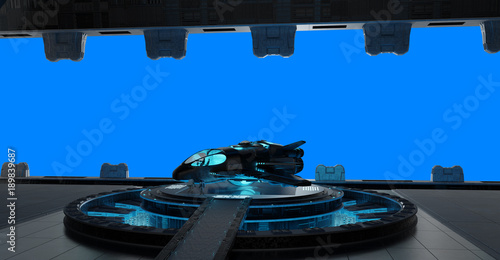 Llanding strip spaceship interior isolated on blue background 3D rendering photo