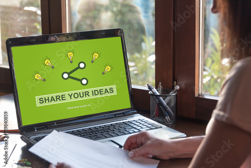 Ideas sharing concept on a laptop screen