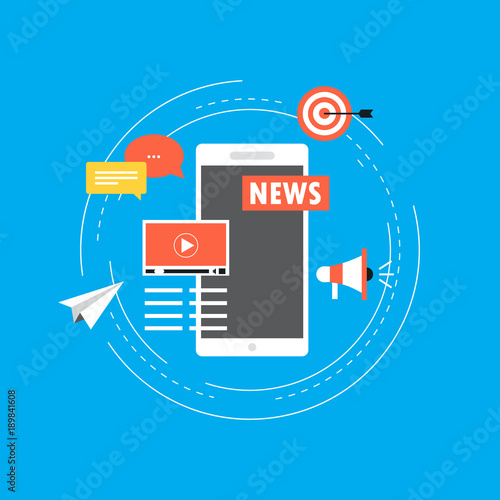  Online news, newspaper, news website flat vector illustration. News update, digital content, internet newspaper, news article for web banner and apps