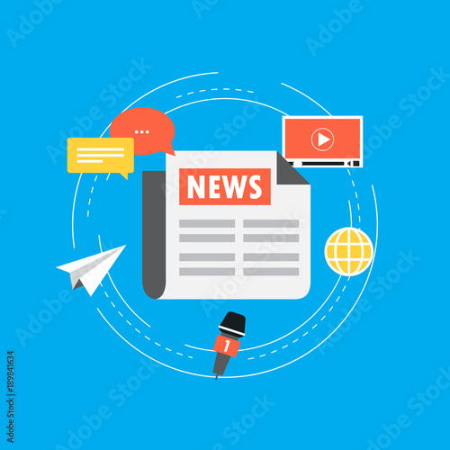  Online news, newspaper, news website flat vector illustration. News update, digital content, internet newspaper, news article for web banner and apps