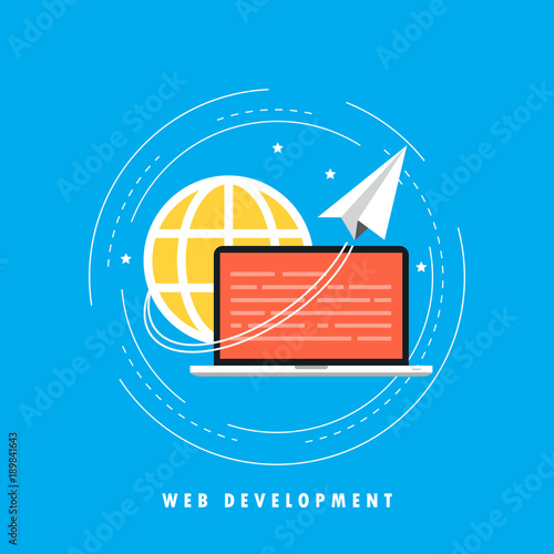  Website development concept flat vector illustration. Wesite developing, programming and coding technologies  for web banner and apps