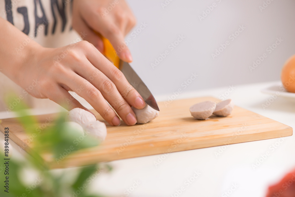 Female chef prepare traditional Vietnamese soup Pho bo with herbs, meat, rice noodles Female chef prepare traditional Vietnamese soup Pho bo with herbs, meat, rice noodles