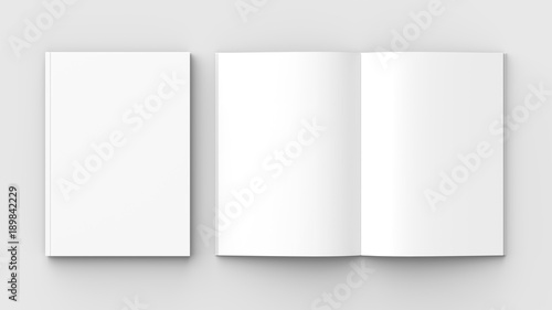 Brochure, magazine, book or catalog mock up isolated on soft gray background. 3D illustrating. photo