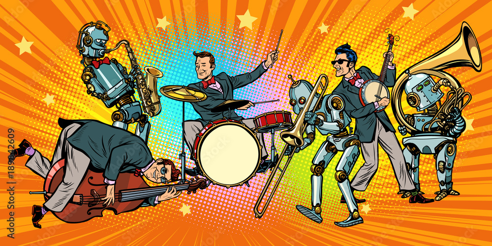 jazz rock n roll band of humans and robots jazz rock n roll band of humans and robots