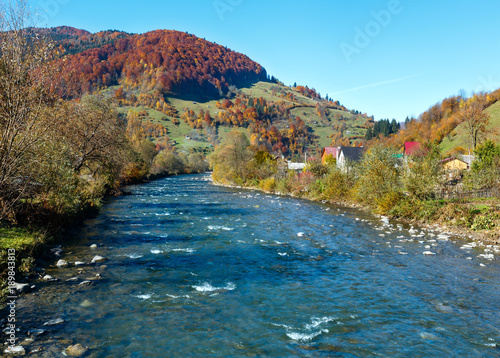 Autumn Carpathian mountain river (Ukraine).