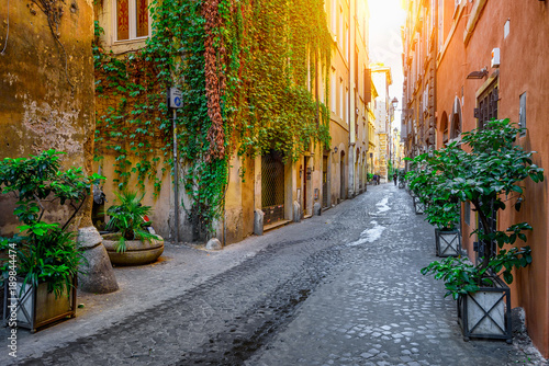 Fototapeta Naklejka Na Ścianę i Meble -  View of old cozy street in Rome, Italy