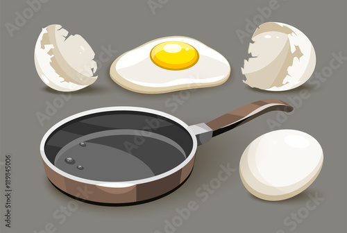 Set for healthy breakfast pan with oil frying chicken roasted