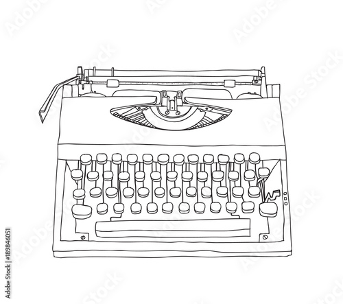 Typewriter old hand drawn cute line art illustration