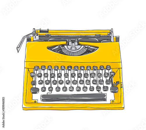 yellowTypewriter old hand drawn cute art illustration