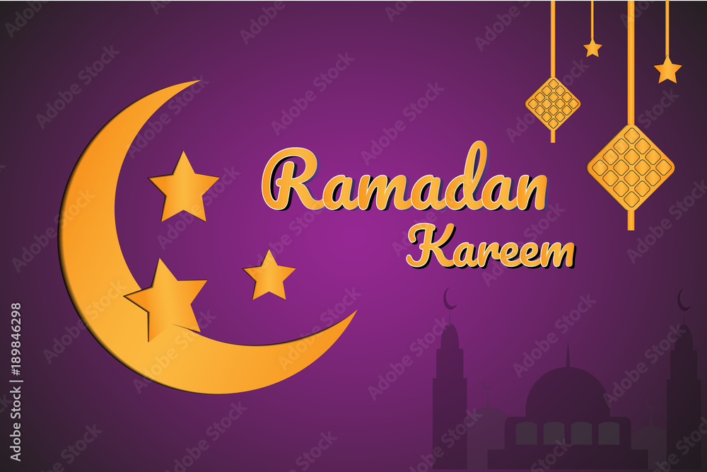 Rramadan kareem greetings banner with golden moon in paper cut style backdround EPS 10. Rramadan kareem greetings banner with golden moon in paper cut style backdround EPS 10.