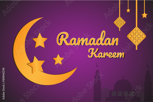 Rramadan kareem greetings banner with golden moon in paper cut style backdround EPS 10.