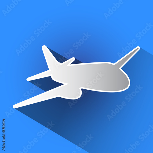 Airplane with long shadow. Vector illustration.