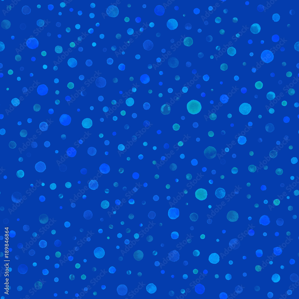 Watercolor confetti seamless pattern. Hand painted incredible circles. Watercolor confetti circles. Indigo scattered circles pattern. 192.