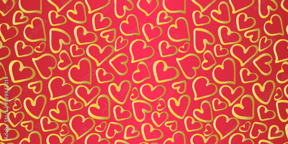 Heart. Seamless pattern. Golden graphic hearts on a red background. 3d. Vector illustration. Heart. Seamless pattern. Golden graphic hearts on a red background. 3d. Vector illustration.