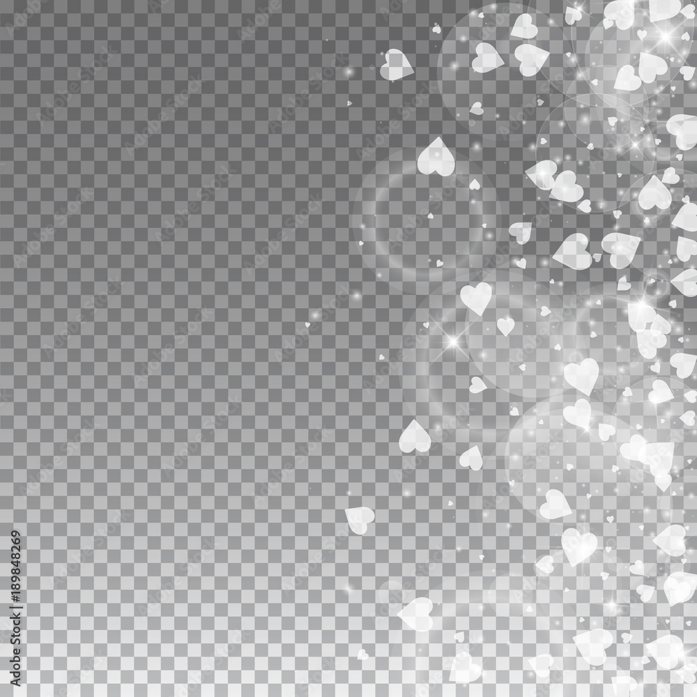 Falling hearts valentine background. Scatter right gradient on transparent grid dark background. Falling hearts valentines day flawless design. Vector illustration. Falling hearts valentine background. Scatter right gradient on transparent grid dark background. Falling hearts valentines day flawless design. Vector illustration.