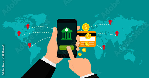 Mobile banking and mobile payments concept. Vector illustration. Flat design.