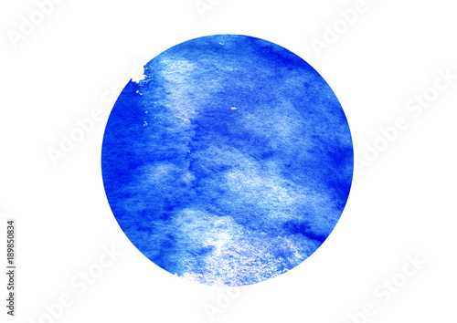 Abstract watercolor stain, blot. Blue color on white isolated background. Round shape, for the logo, for your design, postcards and other things. Beautiful art background. Blue sky.