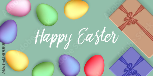 Happy Easter vector card with realistic eggs. Vector illustration