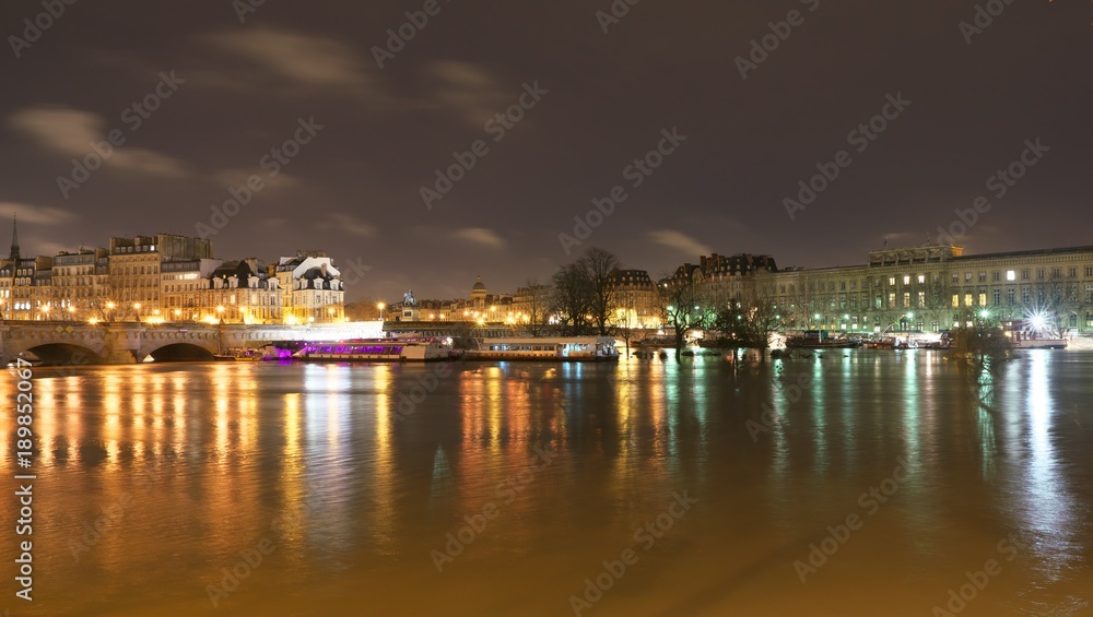 Paris,France-January 26, 2018: View of the Saine river, Cite island and Pont Neuf from Pont des Arts