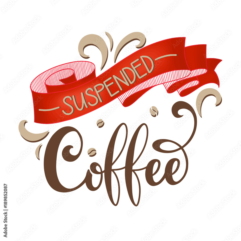 Fototapeta premium Suspended coffee hand draw logo illustration with lettering, vector