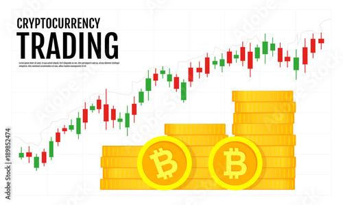 Crypto currency trading strategy. Graphic diagram and cryptocurrency isolated on white background. Trading design concept. Vector illustration. Flat design.